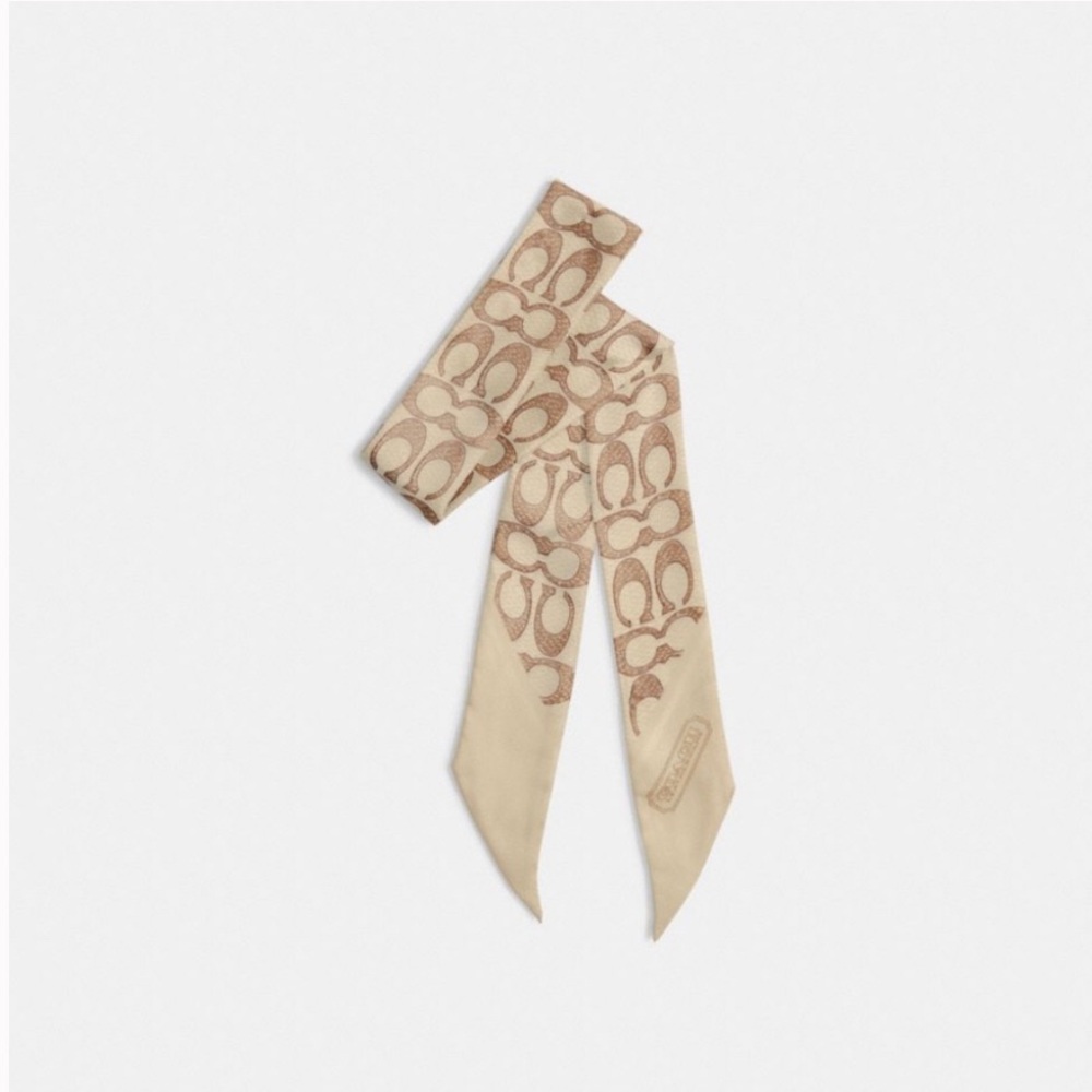 NWT Coach Textured Signature Print Silk Skinny Scarf C2783 - Picture 5 of 6